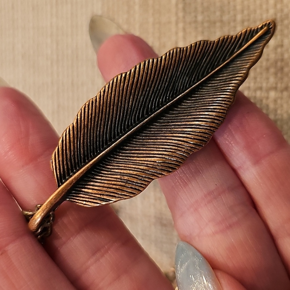 Copper Leaf Pendant on Long Copper Chain Necklace